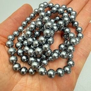 Black Faux Pearl Necklace and Bracelet Set 28" Classic Coquette